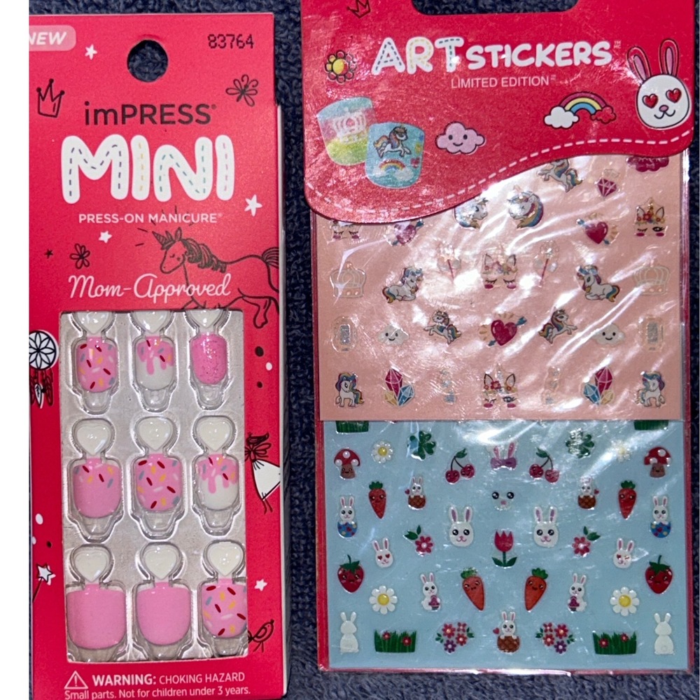 KISS Art Stickers Limited Edition + Impress Mini Press On Manicure Bundle Kids